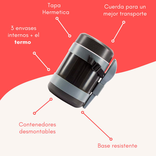 Termo Para Comida Sky 1.25L | Hermético, con 3 Contenedores y Cuchara