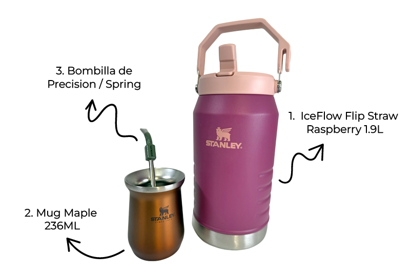Combo Stanley para amantes del mate y de las aventuras en campo | IceFlow Flip Straw Jug 1.4L + Bombilla de precisión para Mate + Mate Mug 236ml