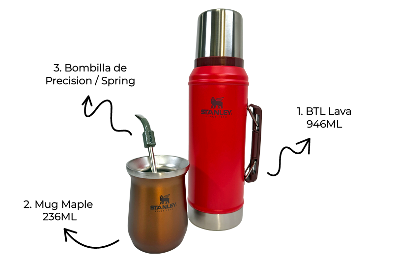 Combo Stanley para los amantes del mate en casa o en la oficina | BTL Lava 946ml o 1.4L + Bombilla de precisión para Mate + Mate Mug 236ml