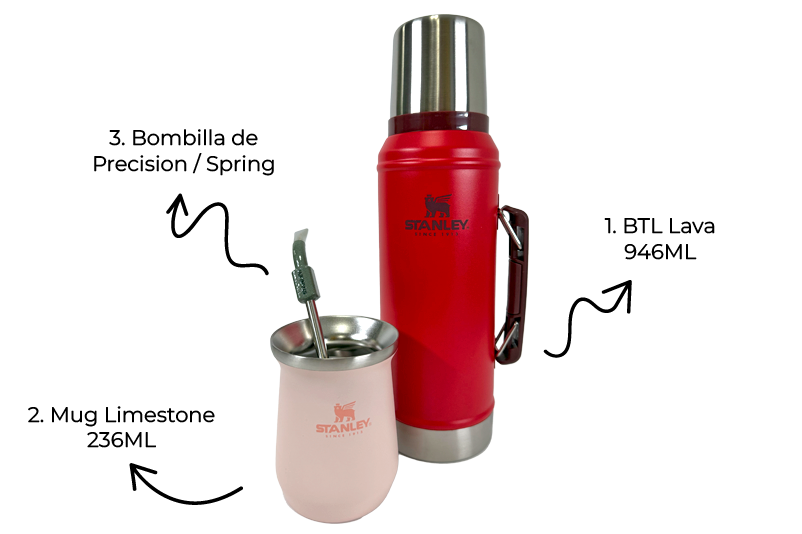 Combo Stanley para los amantes del mate en casa o en la oficina | BTL Lava 946ml o 1.4L + Bombilla de precisión para Mate + Mate Mug 236ml