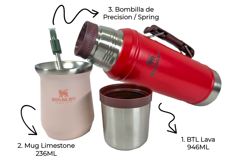 Combo Stanley para los amantes del mate en casa o en la oficina | BTL Lava 946ml o 1.4L + Bombilla de precisión para Mate + Mate Mug 236ml