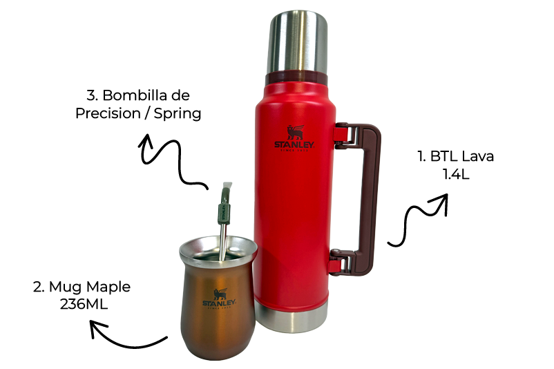 Combo Stanley para los amantes del mate en casa o en la oficina | BTL Lava 946ml o 1.4L + Bombilla de precisión para Mate + Mate Mug 236ml