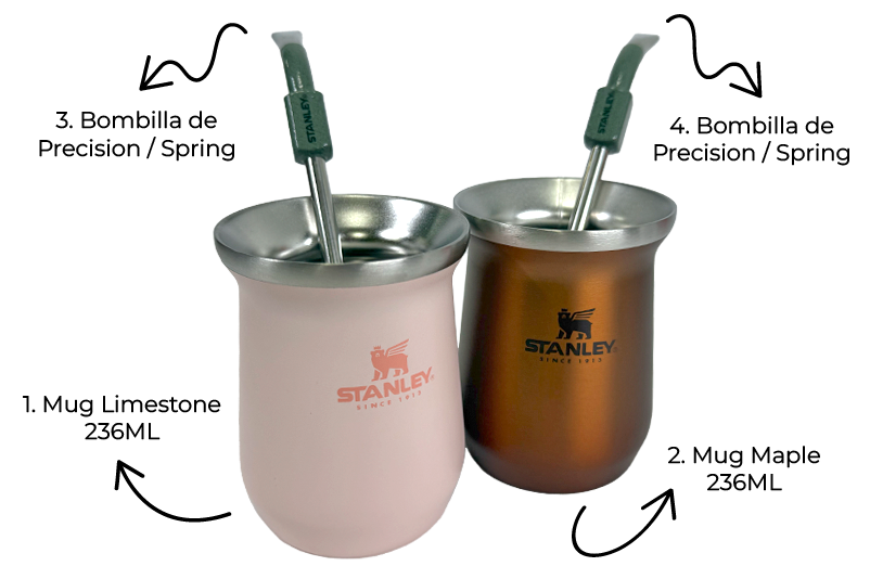 Combo Stanley para las parejas o amigos amantes del mate en casa | Mate Mug Maple 236ml + Mate Mug Limestone 236ml + 2 Bombillas de precisión para Mate
